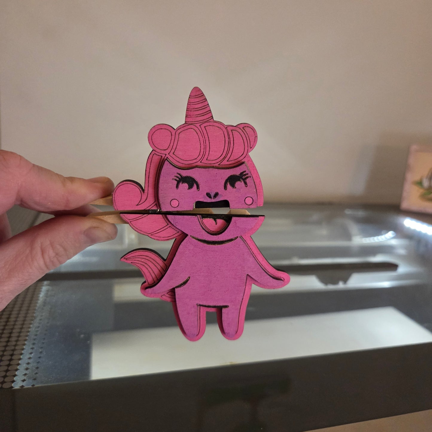 Unicorn clothes pin puppet