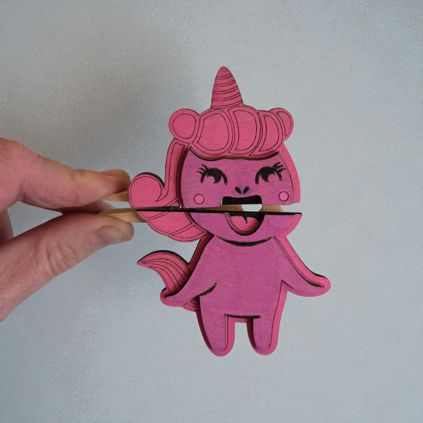 Unicorn clothes pin puppet
