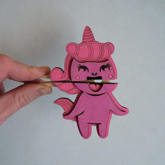 Unicorn clothes pin puppet