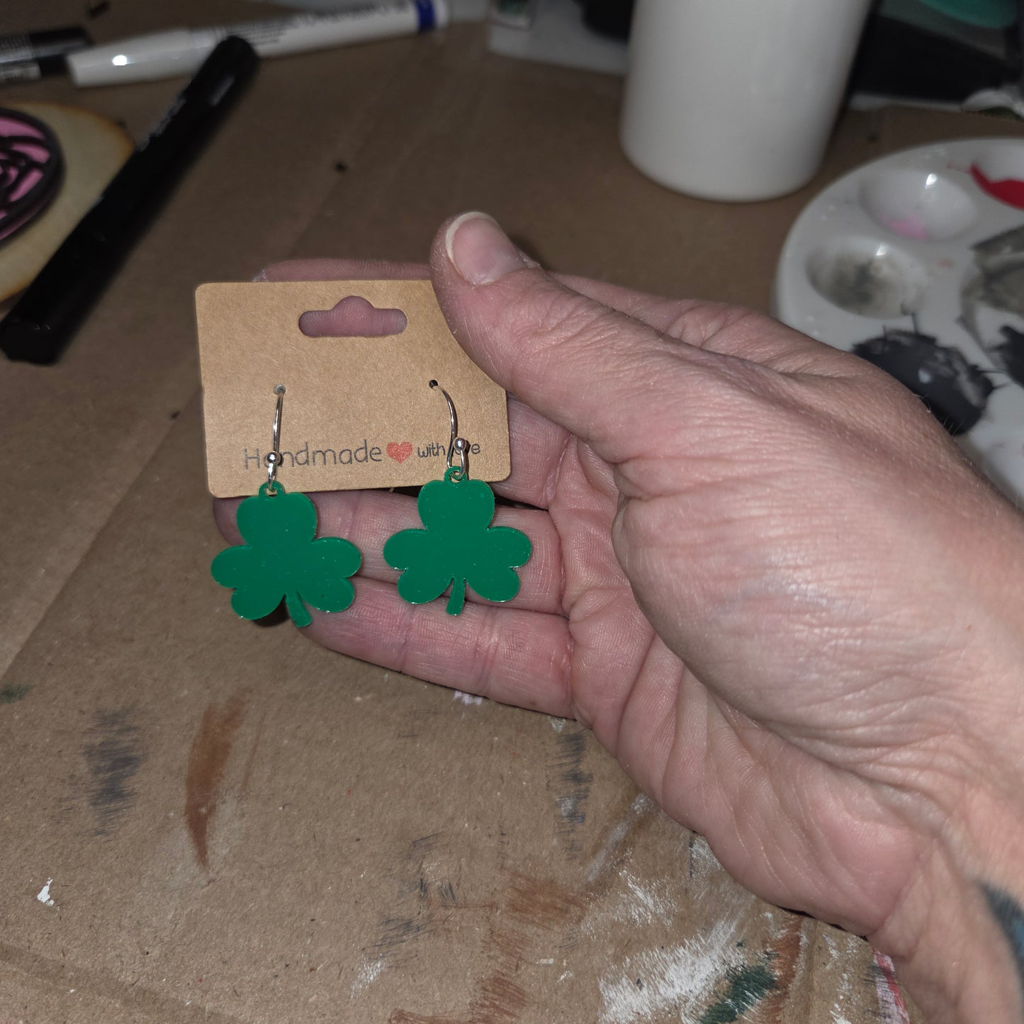 St Patricks Day Shamrock Dangle Earrings